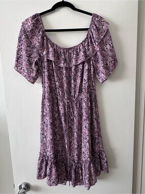 Socialite Lavender Floral Off-Shoulder Ruffle Mini Dress Barely Worn Size Large